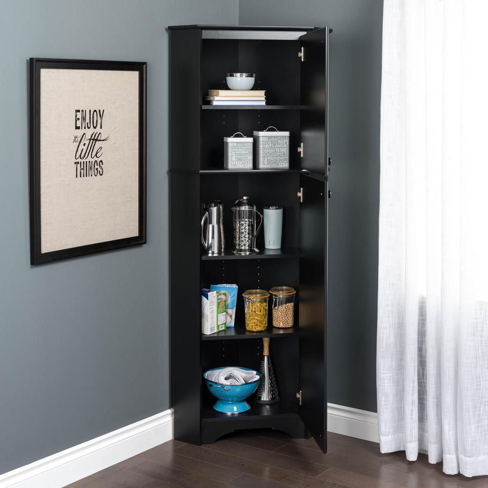 Elite Tall 2-Door Corner Storage Cabinet, Black. Picture 7