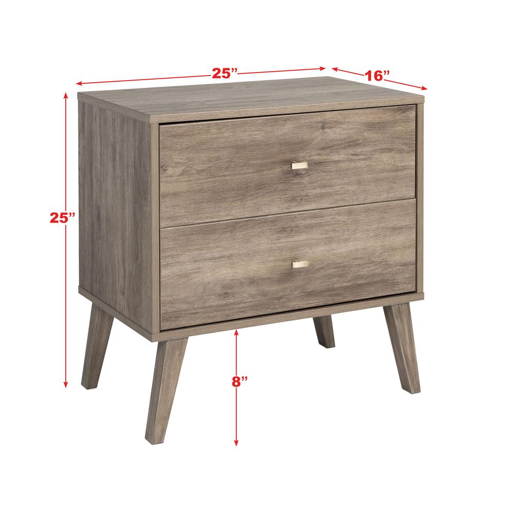 Milo Mid Century Modern  2-drawer Nightstand, Drifted Gray. Picture 8