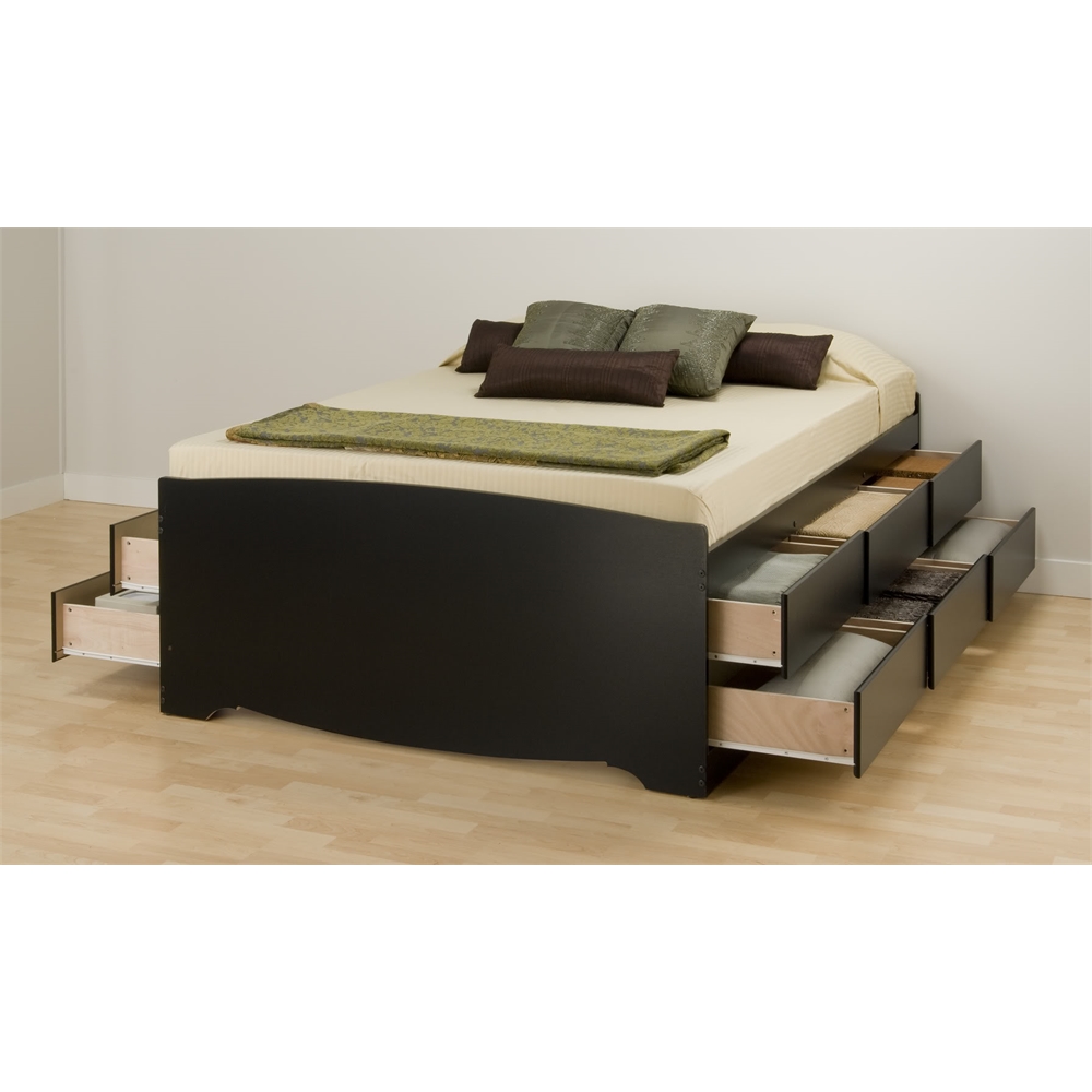 Black Tall Queen Captain’s Platform Storage Bed with 12 Drawers. Picture 1