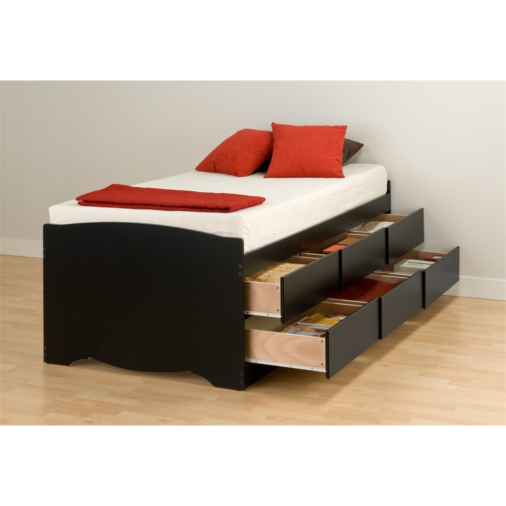 Black Tall Twin Captain's Platform Storage Bed with 6 Drawers. Picture 1