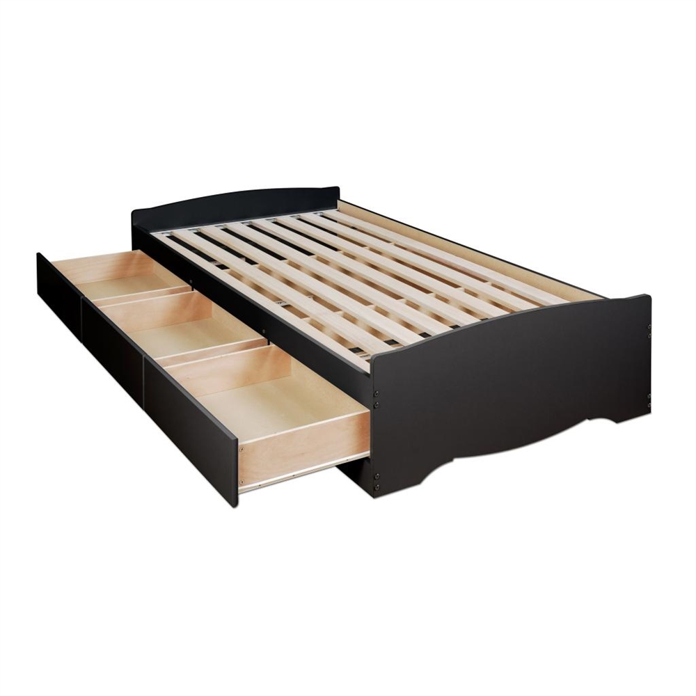 Black Twin Mate’s Platform Storage Bed with 3 Drawers. Picture 1