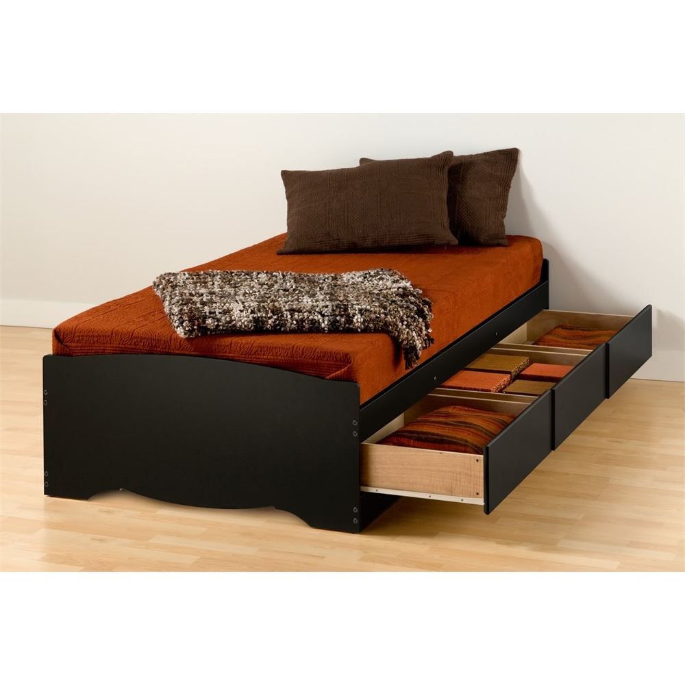 Black Twin XL Mate’s Platform Storage Bed with 3 Drawers. Picture 1