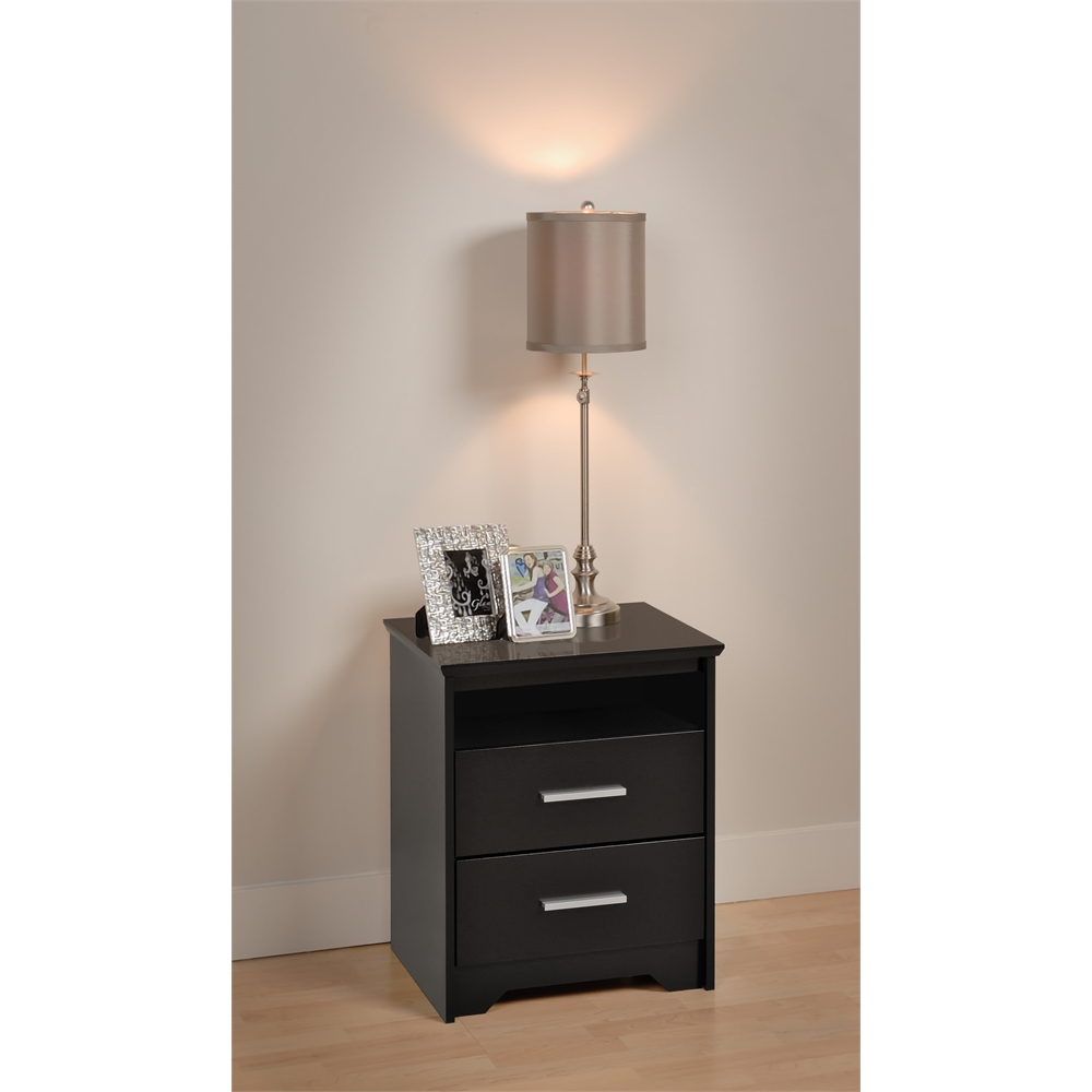 Black Coal Harbor 2 Drawer Tall Nightstand with Open Shelf. Picture 1