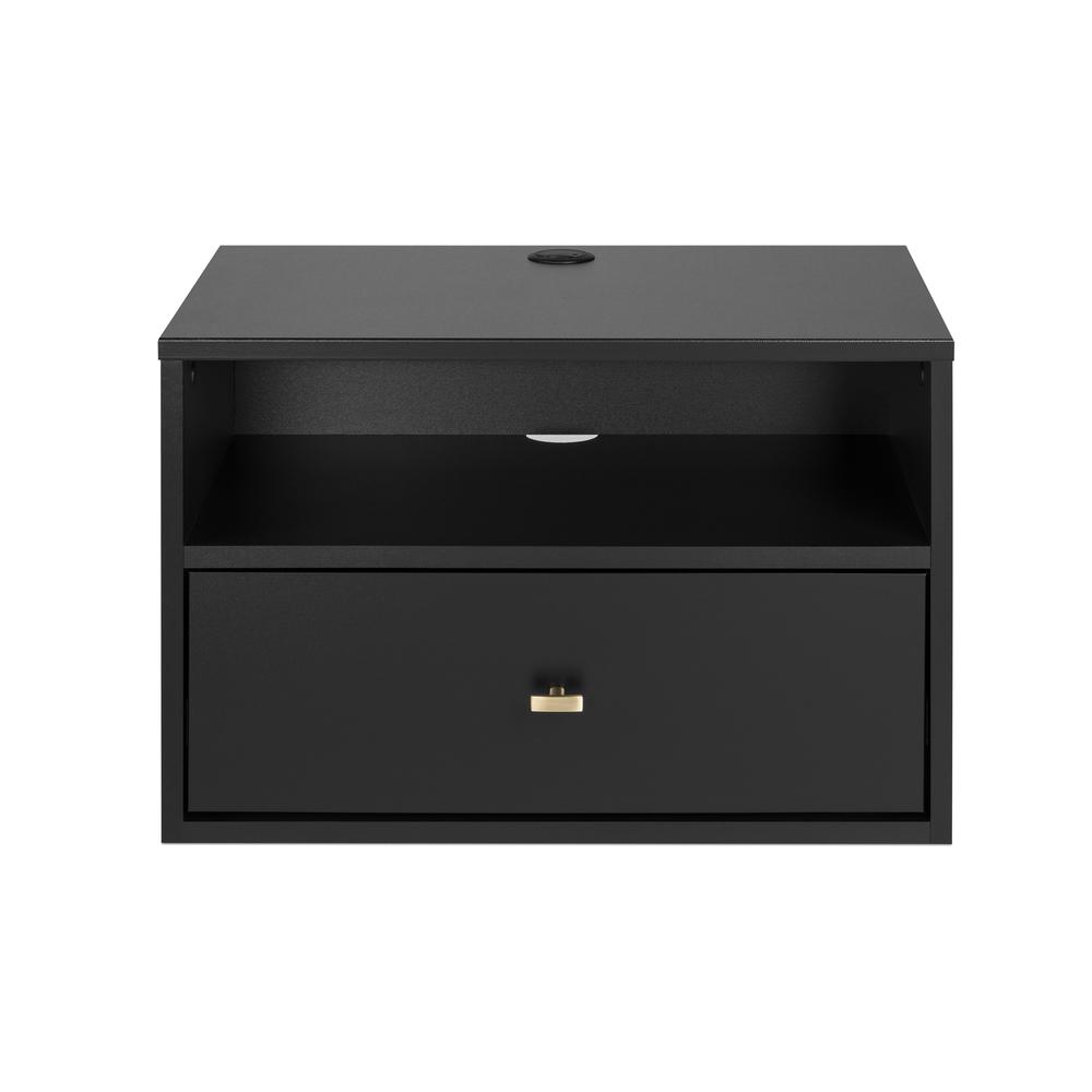 Prepac Floating Nightstand With Open Shelf, Black. Picture 2