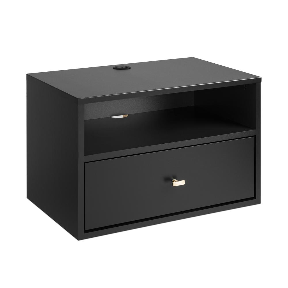Prepac Floating Nightstand With Open Shelf, Black. Picture 1