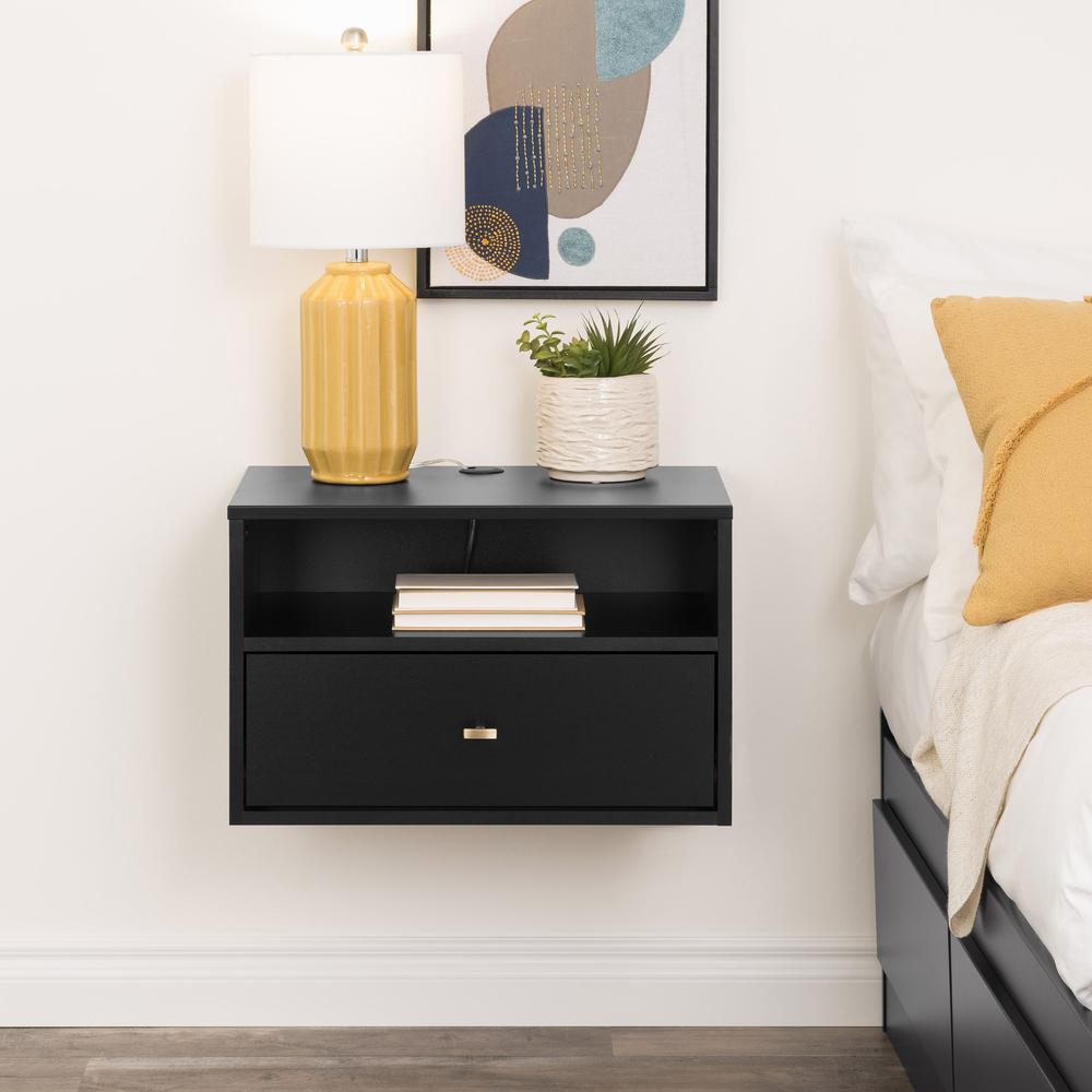 Prepac Floating Nightstand With Open Shelf, Black. Picture 6