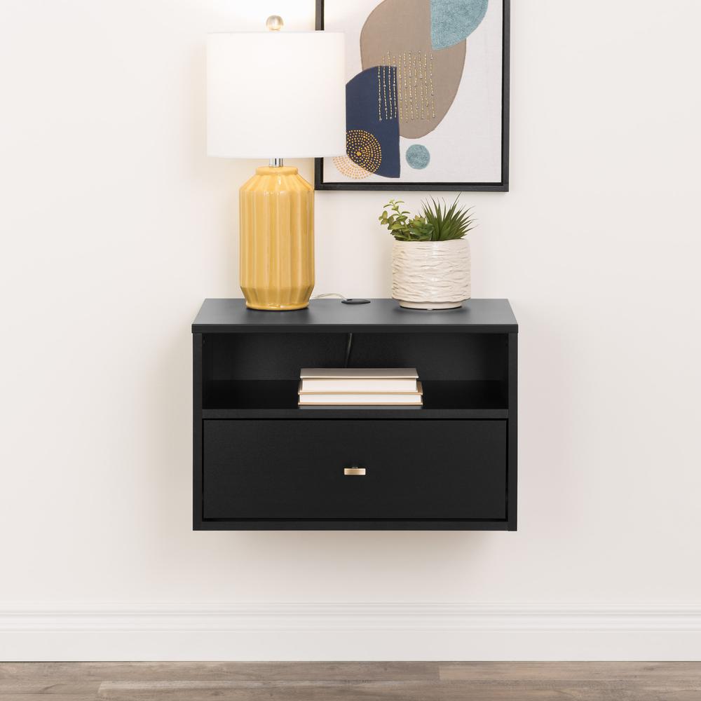 Prepac Floating Nightstand With Open Shelf, Black. Picture 7