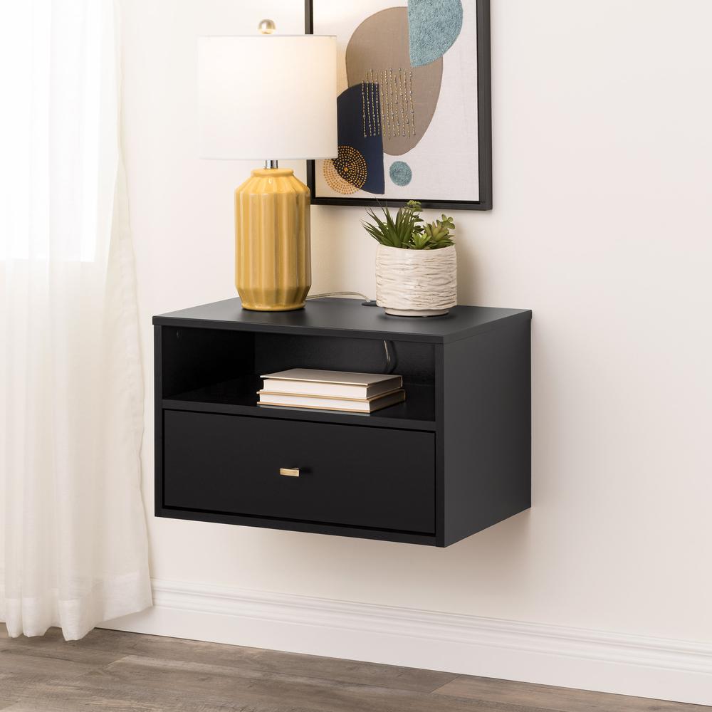 Prepac Floating Nightstand With Open Shelf, Black. Picture 9