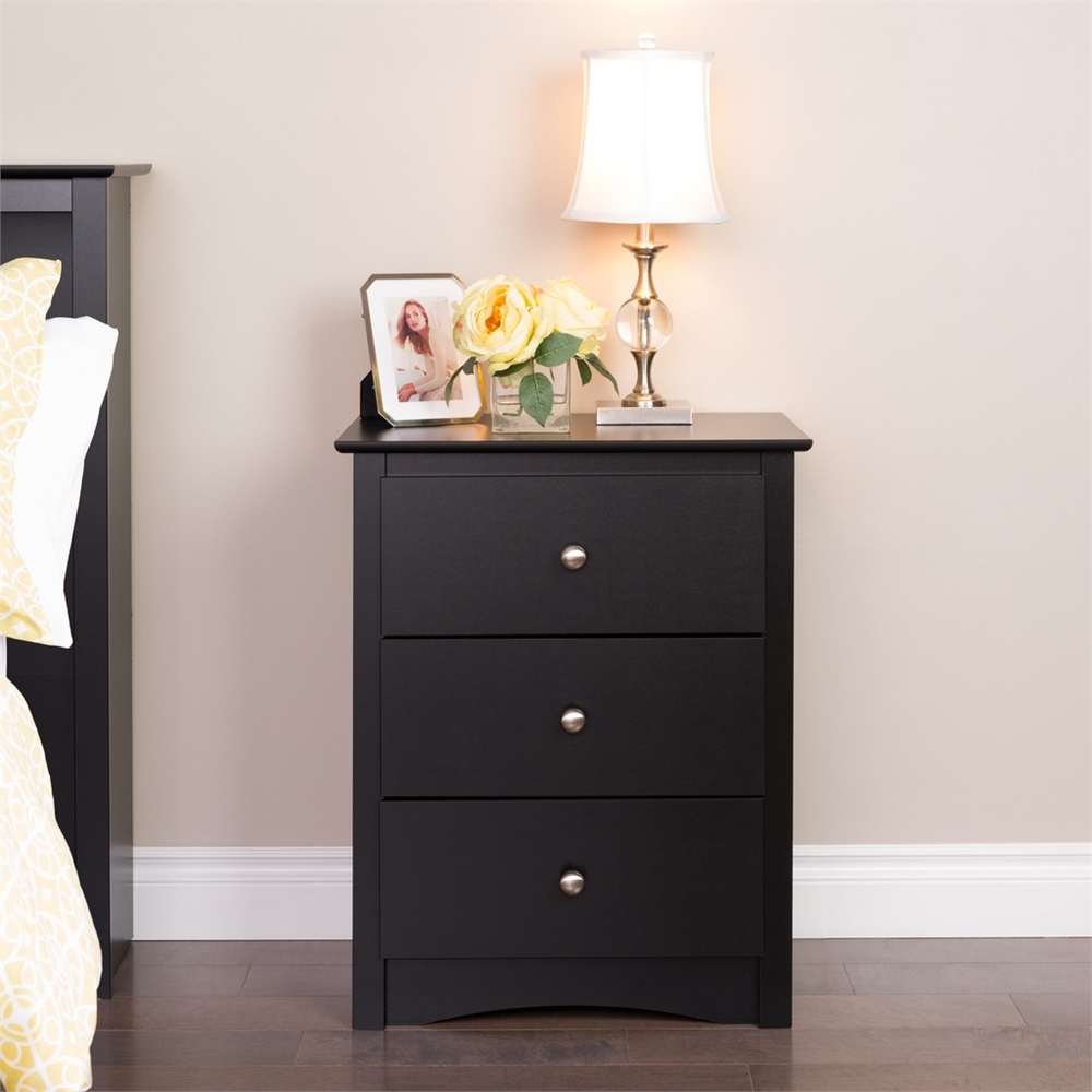 Sonoma 3-drawer Tall Nightstand, Black. Picture 2