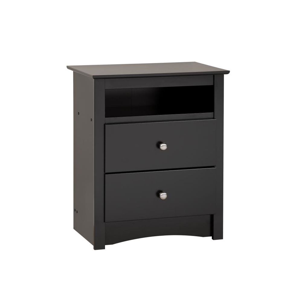 Black Sonoma Tall 2 Drawer Nightstand with Open Shelf. Picture 1
