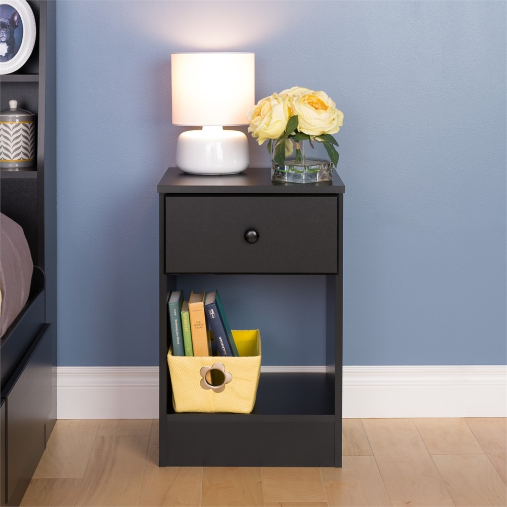 Astrid Tall 1-Drawer Night Stand, Black. Picture 2