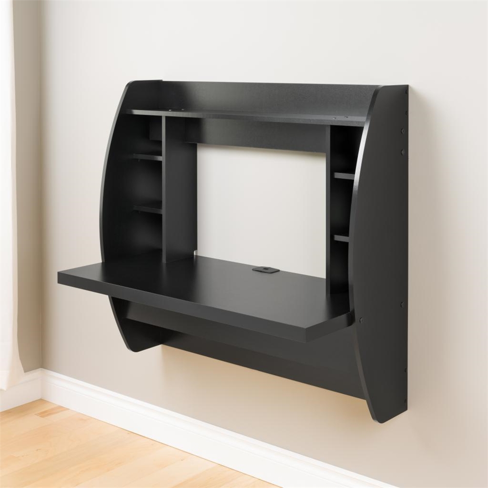 Black Floating Desk with Storage. Picture 1
