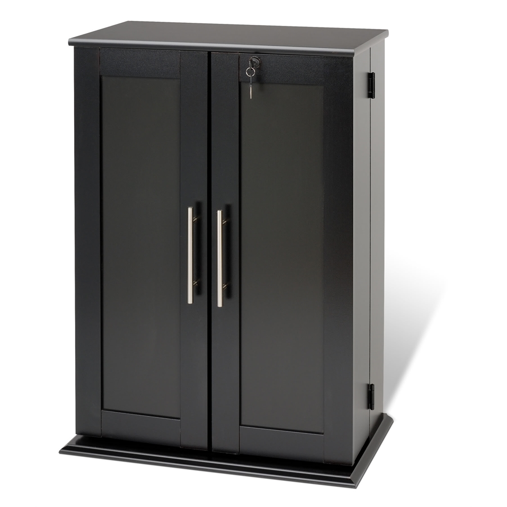 Black Locking Media Storage Cabinet with Shaker Doors. Picture 2