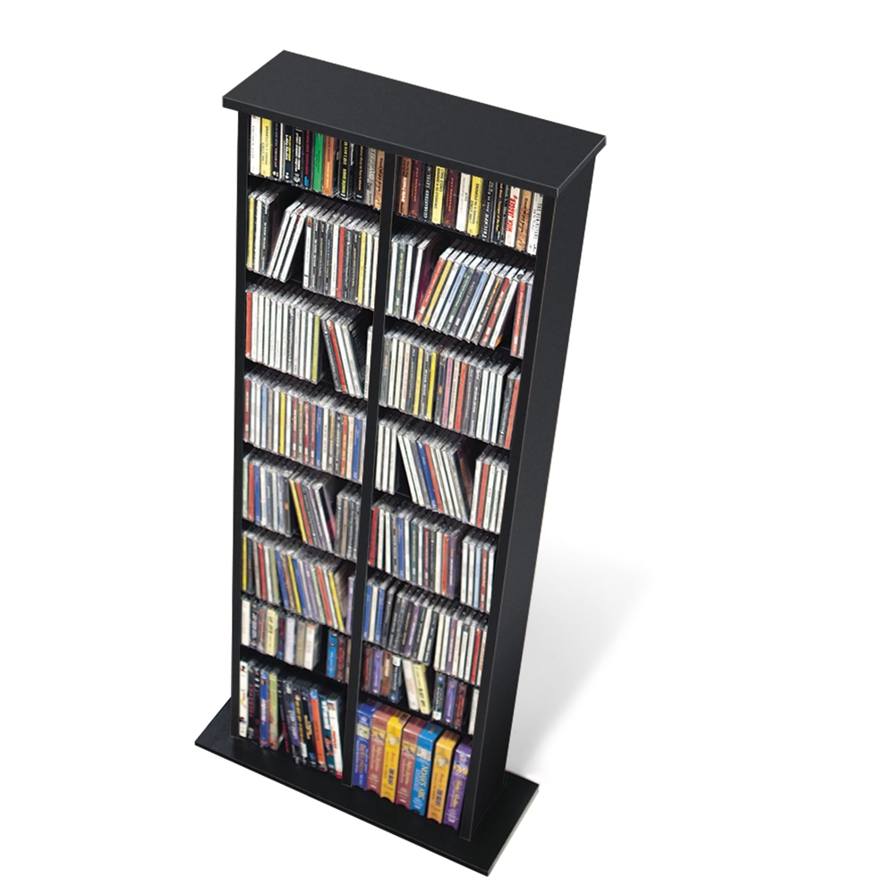 Black Double Multimedia Storage Tower. Picture 1