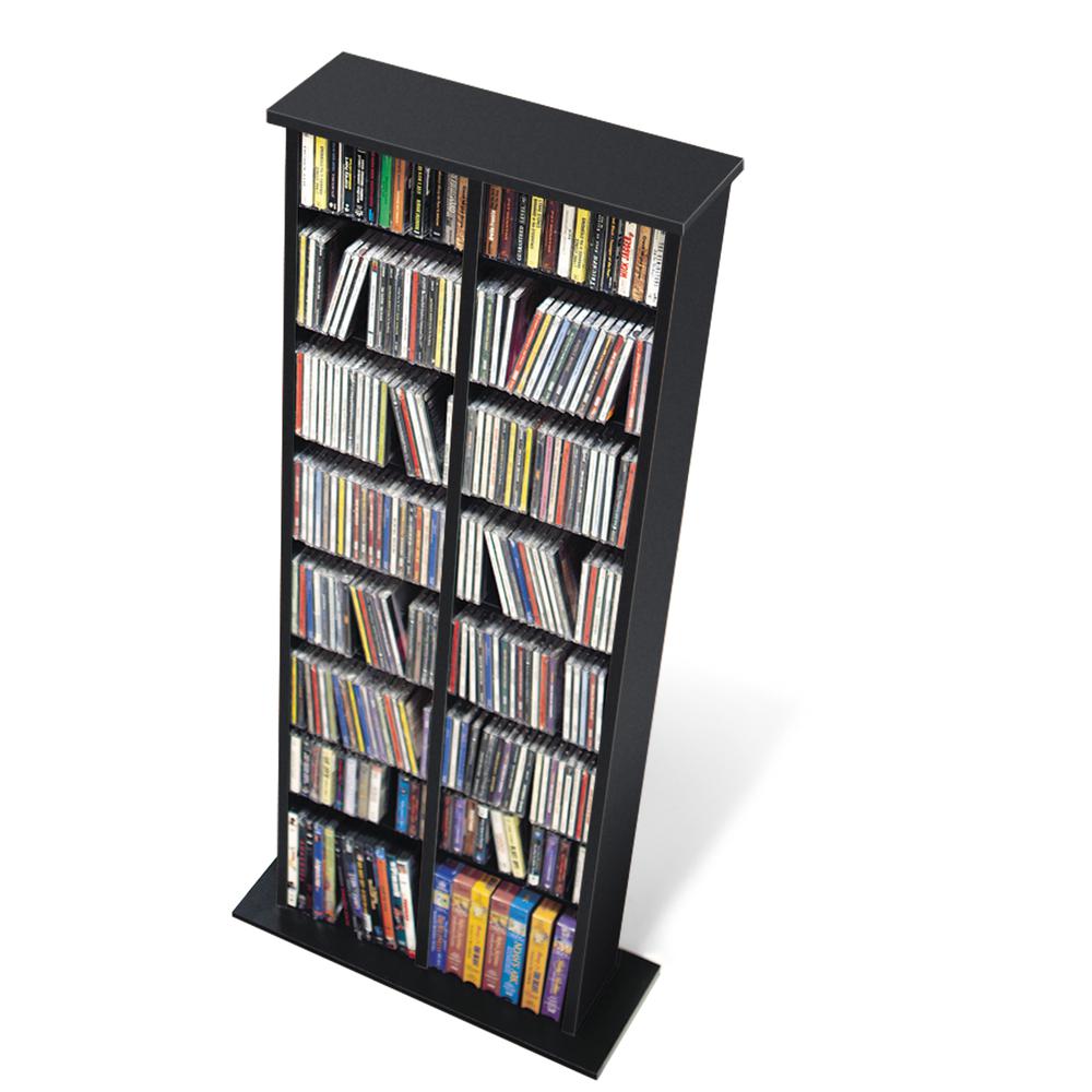 Black Double Multimedia Storage Tower. Picture 1
