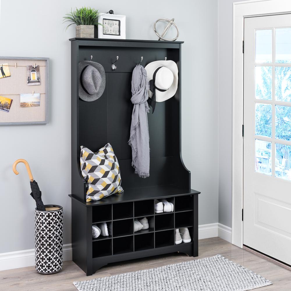 Hall Tree with Shoe Storage - Black. Picture 3