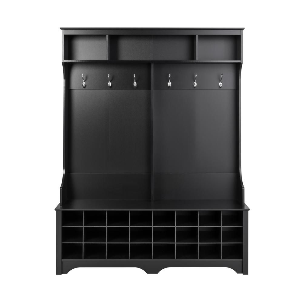 Prepac 60" Wide Hall Tree with 24 Shoe Cubbies, Black. Picture 6