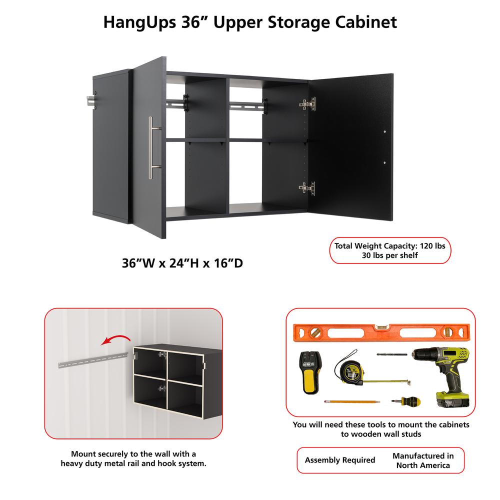 HangUps 36" Upper Storage Cabinet, Black. Picture 10