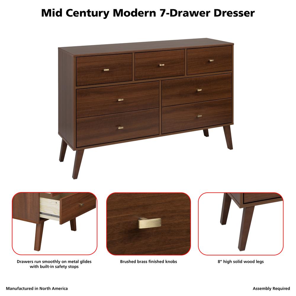 Prepac Milo Mid Century Modern 7-Drawer Dresser, Cherry. Picture 10