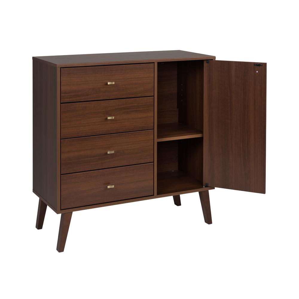 Prepac Milo 4-Drawer Chest with Door, Cherry. Picture 7