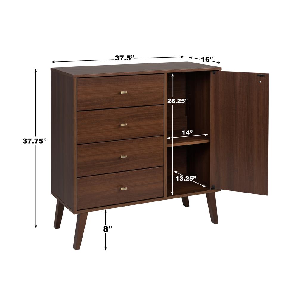 Prepac Milo 4-Drawer Chest with Door, Cherry. Picture 14