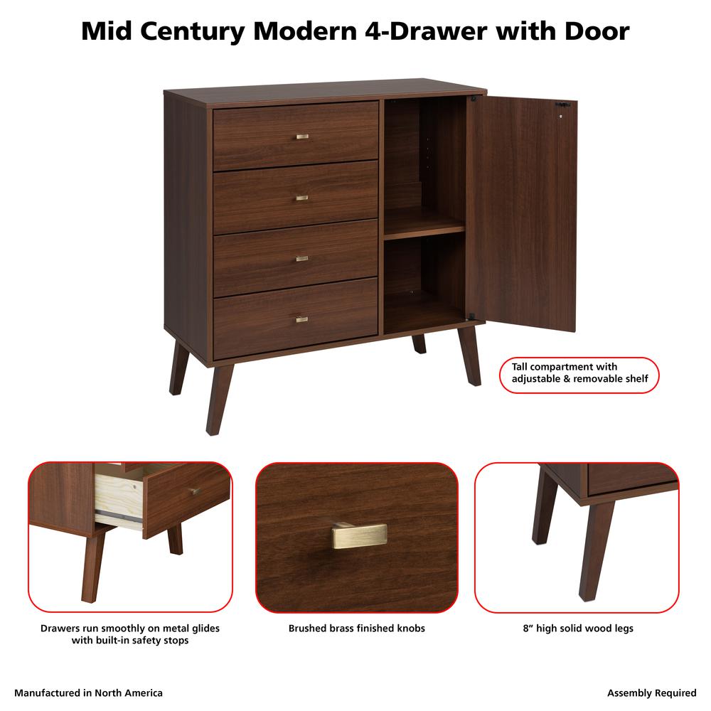 Prepac Milo 4-Drawer Chest with Door, Cherry. Picture 15
