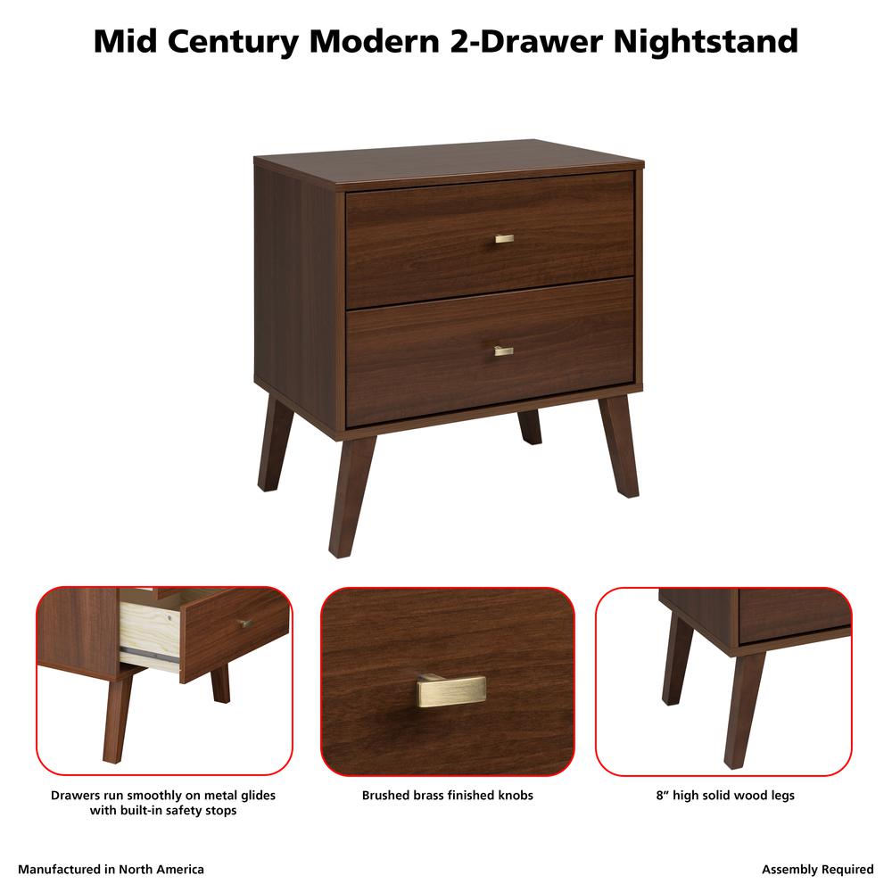 Prepac Milo Mid Century Modern 2-Drawer Nightstand, Cherry. Picture 9