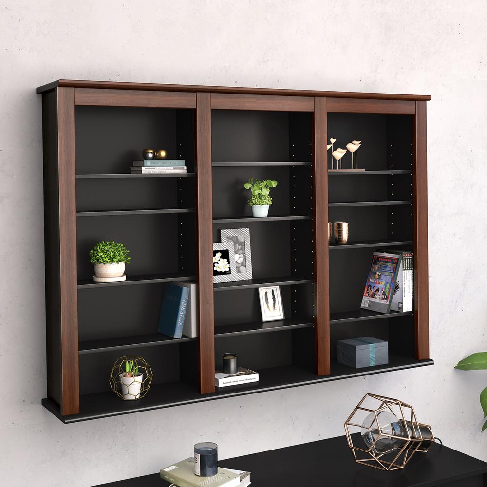 Cherry & Black Triple Wall Mounted Storage. Picture 1