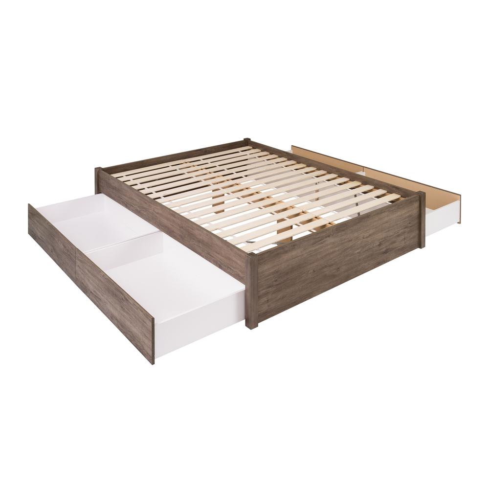 Queen Select 4-Post Platform Bed with 4 Drawers, Drifted Gray. Picture 1