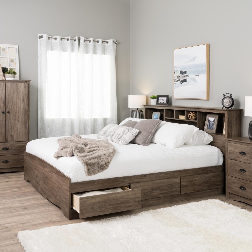 King Mate's Platform Storage Bed with 6 Drawers, Drifted Gray. Picture 8