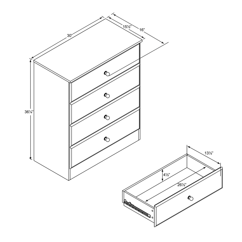 Astrid 4-Drawer Dresser, White. Picture 5