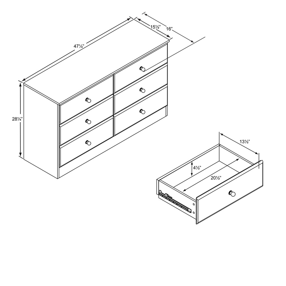 Astrid 6-Drawer Dresser, White. Picture 5