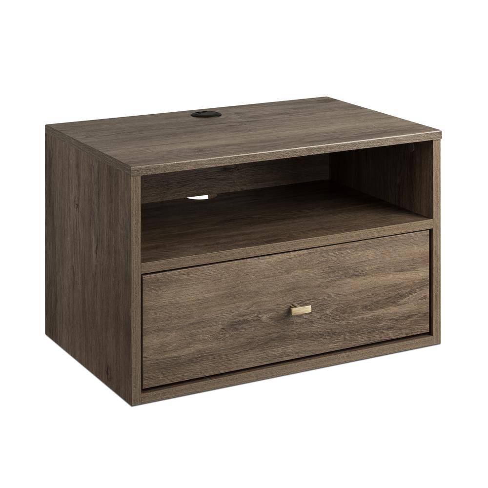 Prepac Floating Nightstand With Open Shelf, Drifted Gray. Picture 1