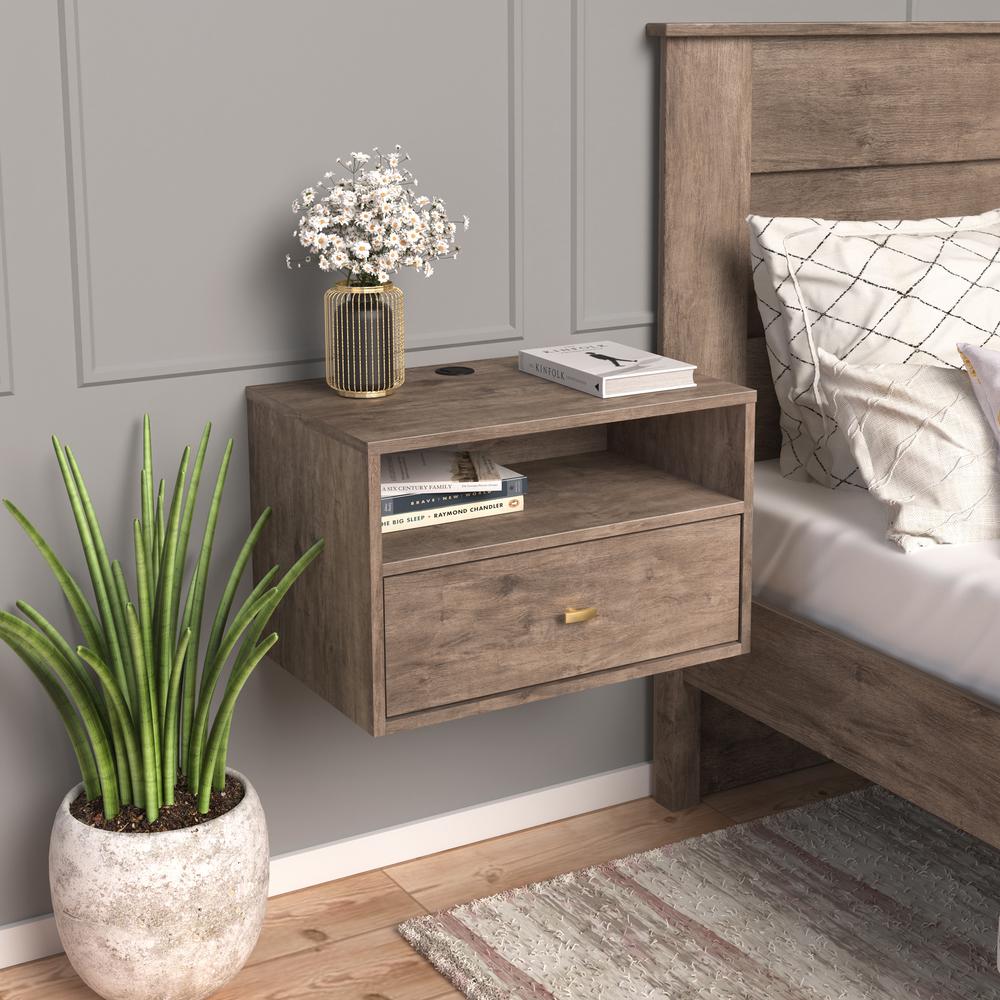 Prepac Floating Nightstand With Open Shelf, Drifted Gray. Picture 7