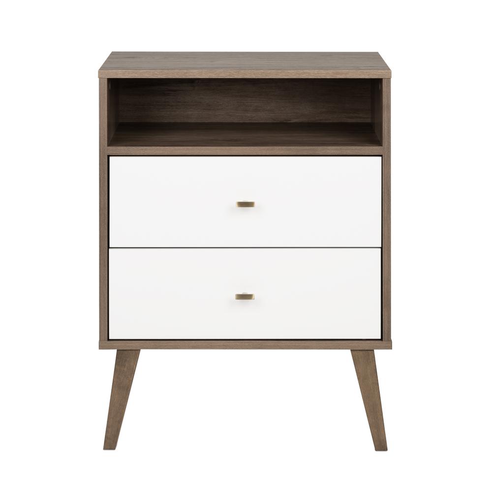 Milo 2-drawer Tall Nightstand with Open Shelf, Drifted Gray and White. Picture 1