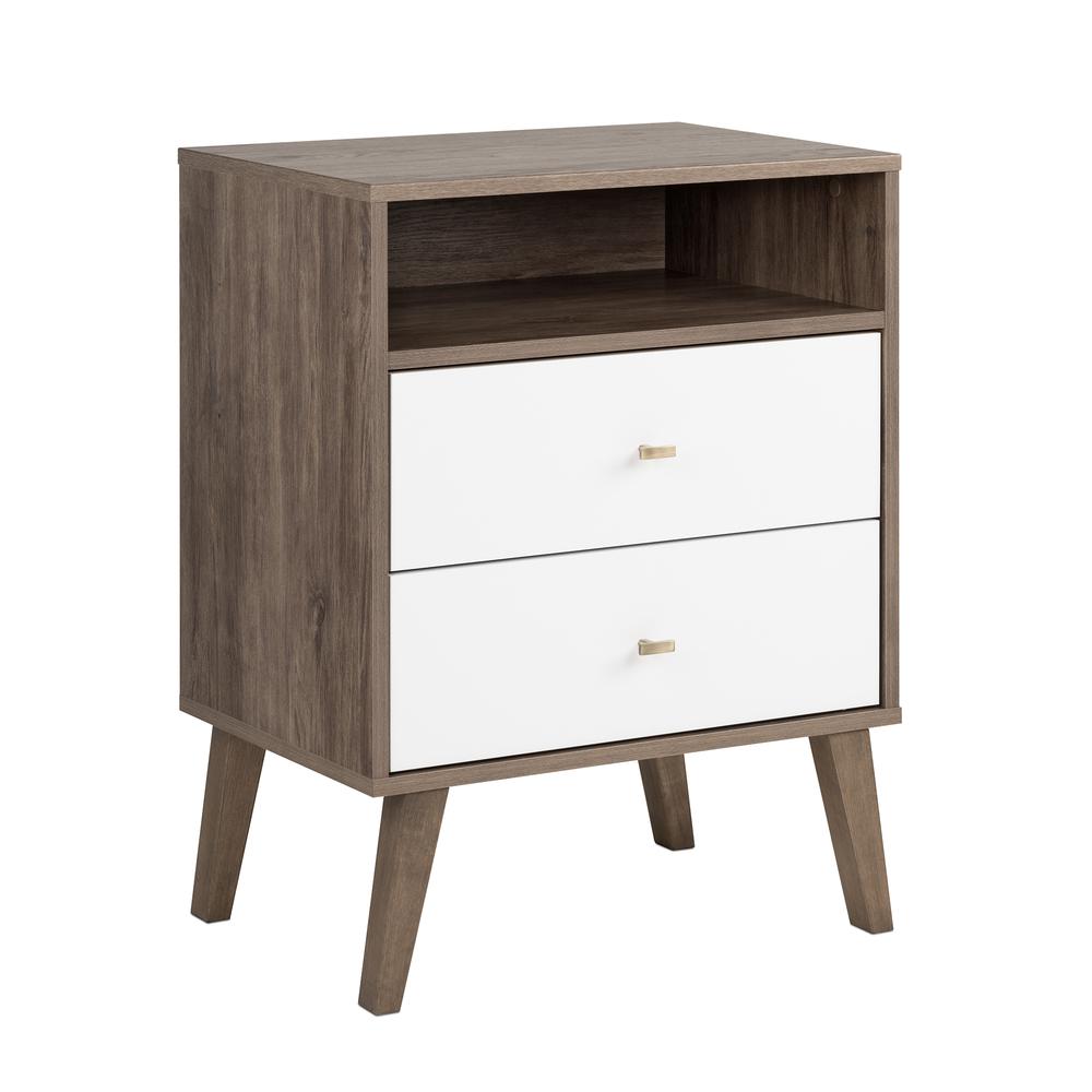 Milo 2-drawer Tall Nightstand with Open Shelf, Drifted Gray and White. Picture 2