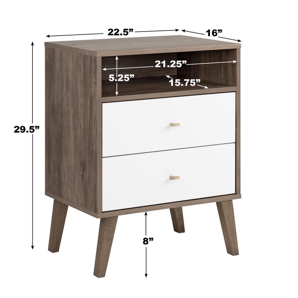 Milo 2-drawer Tall Nightstand with Open Shelf, Drifted Gray and White. Picture 9
