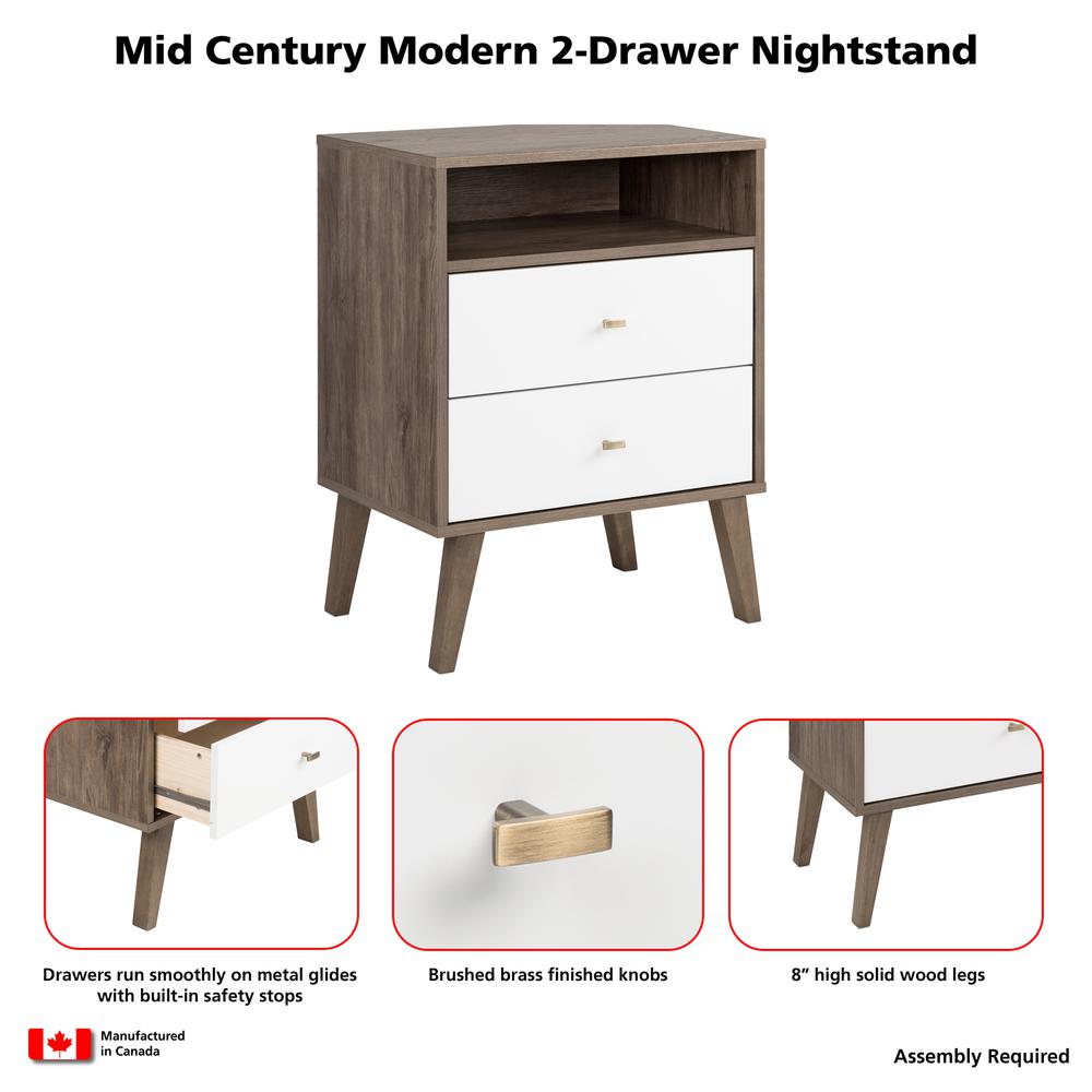 Milo 2-drawer Tall Nightstand with Open Shelf, Drifted Gray and White. Picture 10