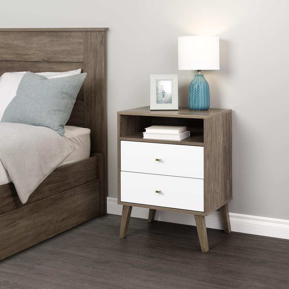 Milo 2-drawer Tall Nightstand with Open Shelf, Drifted Gray and White. Picture 11