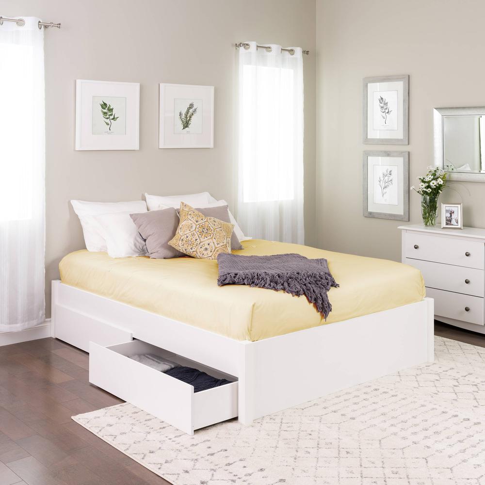 Queen Select 4-Post Platform Bed with 4 Drawers, White. Picture 4