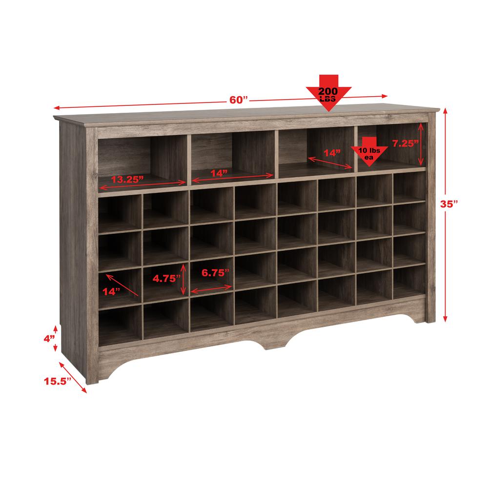 60 inch Shoe Cubby Console, Drifted Grey. Picture 8