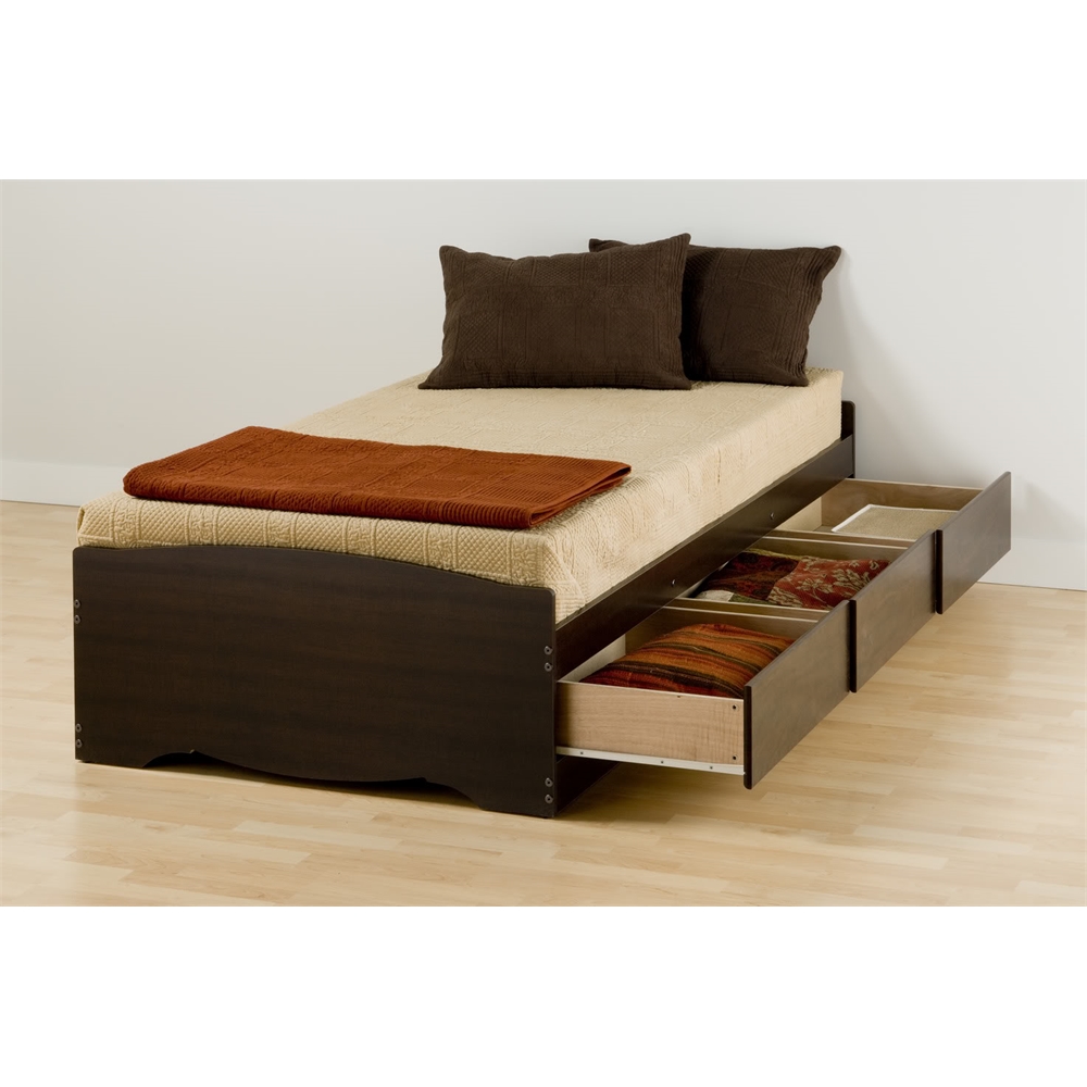 Espresso Twin XL Mate’s Platform Storage Bed with 3 Drawers. Picture 1