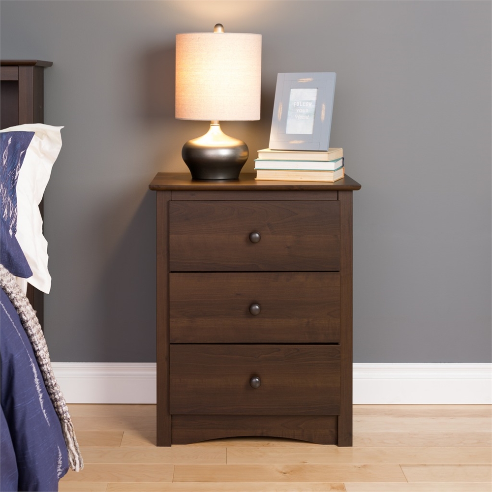 Fremont 3-drawer Tall Nightstand, Espresso. Picture 2