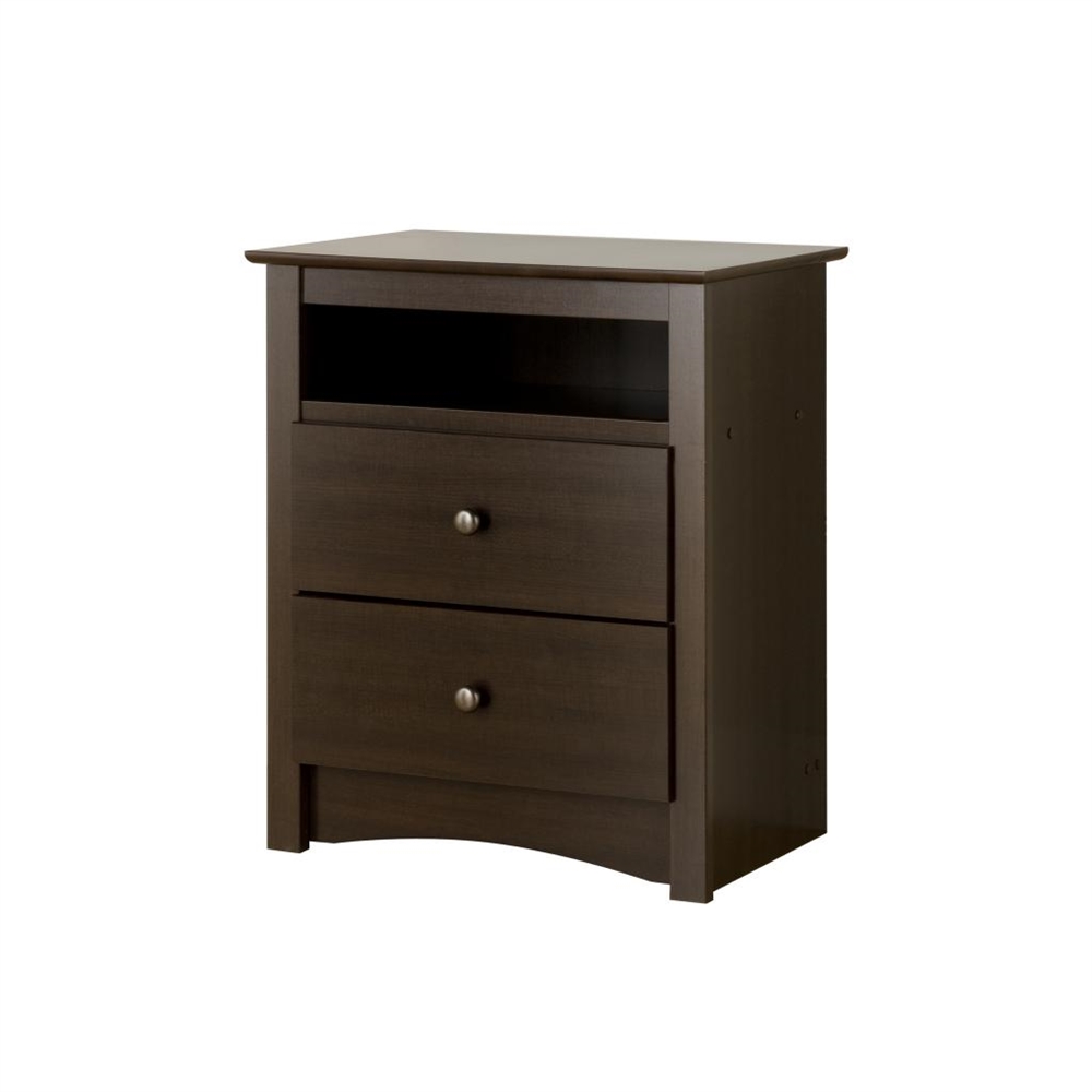 Espresso Fremont Tall 2 Drawer Nightstand with Open Shelf. Picture 1