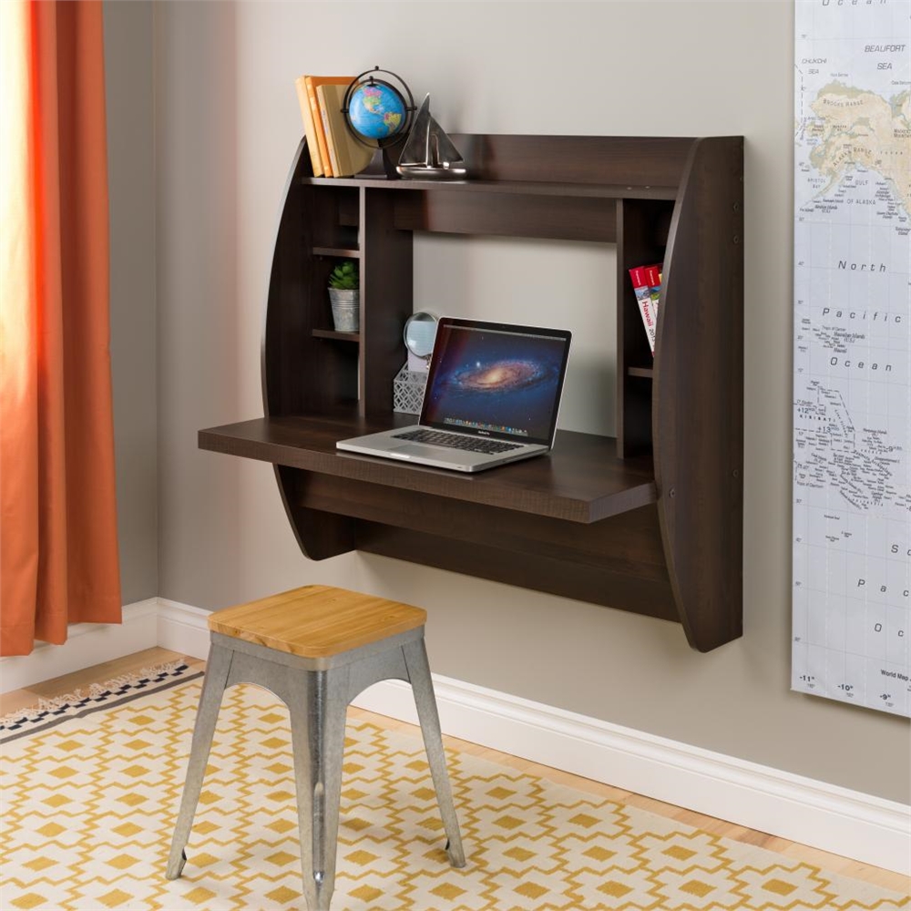 Espresso Floating Desk with Storage. Picture 2