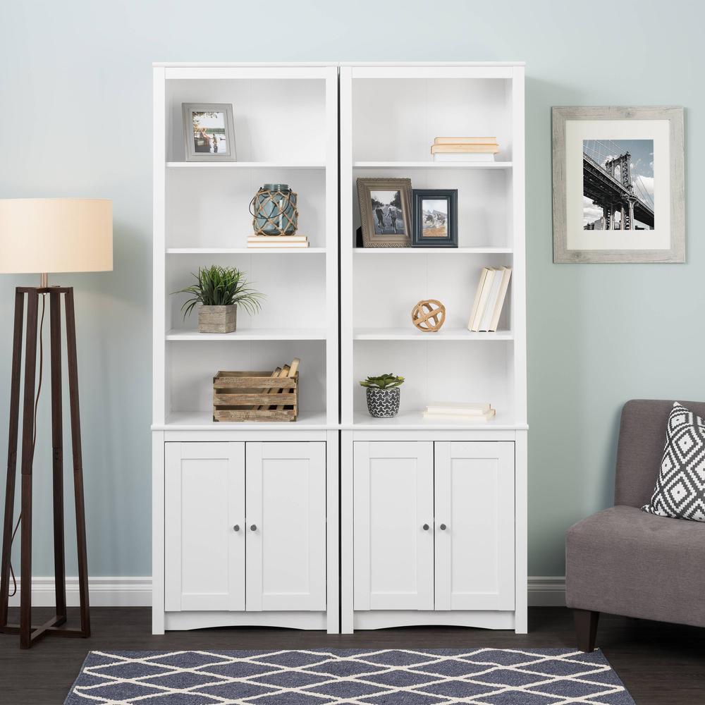 Tall Bookcase with 2 Shaker Doors, White. Picture 8