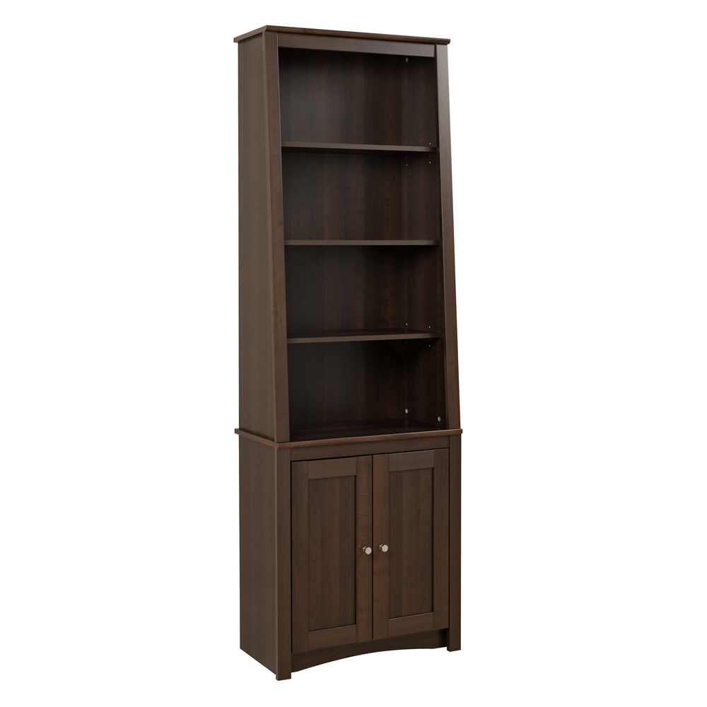 Espresso Tall Slant-Back Bookcase with 2 Shaker Doors. Picture 1