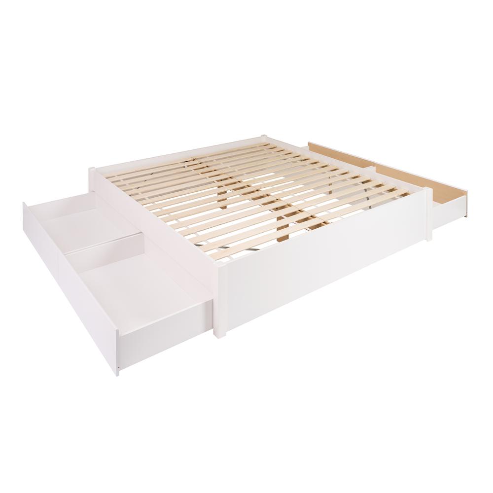 King Select 4-Post Platform Bed with 4 Drawers, White. Picture 1