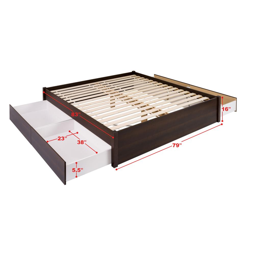 King Select 4-Post Platform Bed with 4 Drawers, Espresso. Picture 6