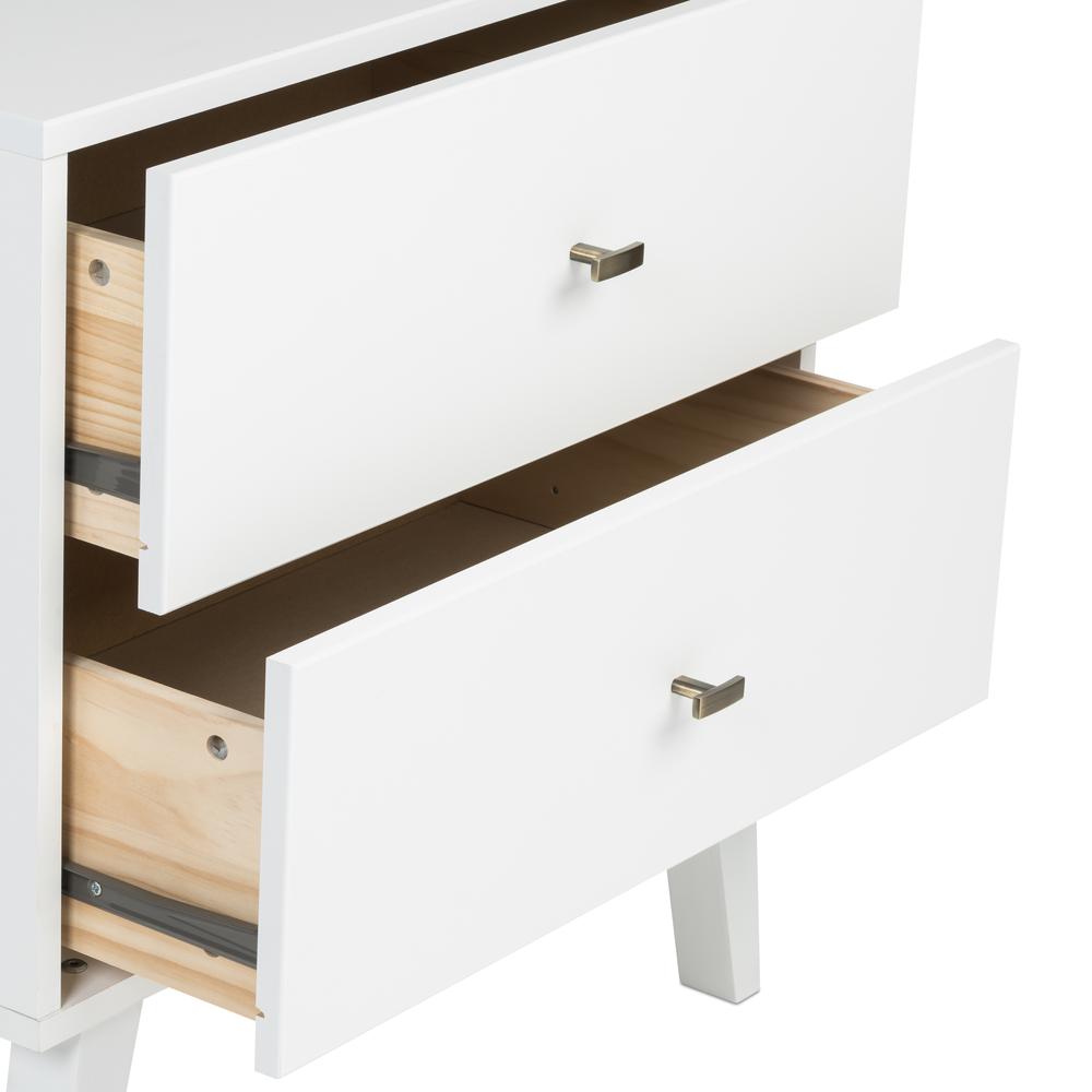 Milo Mid Century Modern  2-drawer Nightstand, White. Picture 5